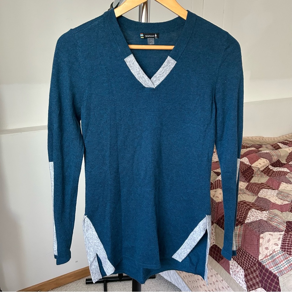 Smartwool V-Neck Sweater Merino Wool Blue Women’s XS